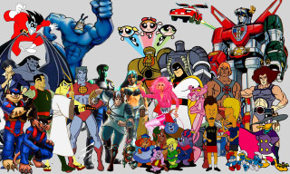 Cartoon characters group gray background 2 - a group of cartoon characters free wallpaper