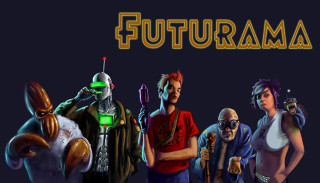 Group people standing futurama sign - dan mumford free wallpaper