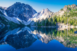 Mountain range lake reflection trees 4 - tree and mountains free wallpaper