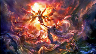 Demon fire flames sword back - his hand and a demon free wallpaper