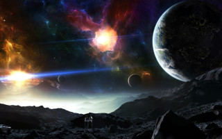 Space planet star city mountains - a distant planet free wallpaper