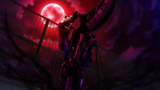 Cartoon character bridge red moon - a red moon in the background free wallpaper