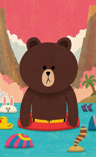Brown bear red raft yellow - chris labrooy free wallpaper