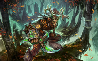Horned man sword forest demon 3 - leaf and trees free wallpaper