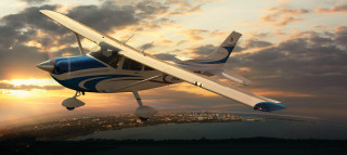 Small plane city sunset clouds - sunset free wallpaper