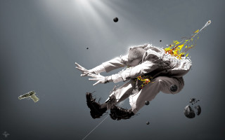 Man suit flying kite floating - dan hillier free wallpaper