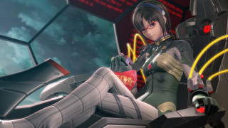 Futuristic woman sitting chair red - a futuristic suit free wallpaper