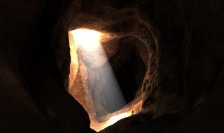 Light shines narrow opening rock - dynamic lighting free wallpaper