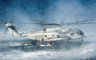 Helicopter ocean man boat flying - mist free wallpaper