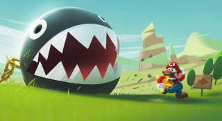 Mario running giant egg shark - 2 d game art free wallpaper