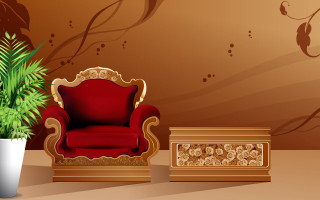 Red chair white vase gold - a brown wall behind free wallpaper