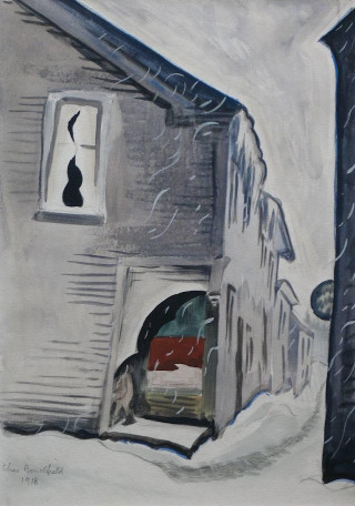 Snowy alley cat window person - modern european ink painting free wallpaper