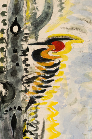 Bird red beak yellow beak - lyrical abstraction free wallpaper
