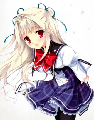 Girl whitehair redbowtie blue dress - a red bow tie free wallpaper