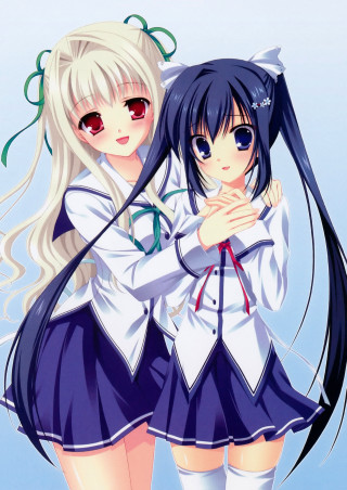 Two anime girls hug white - the other girl free wallpaper