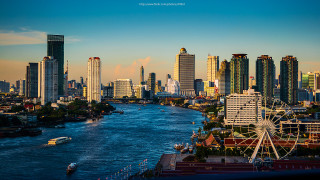 City skyline ferriswheel river boat - christopher wren free wallpaper