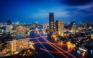 City skyline river night lights 12 - the building and the street free wallpaper