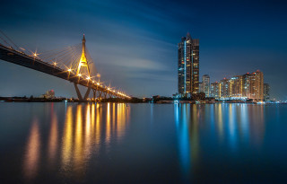 Bridge night water lights city 4 - andrew law free wallpaper