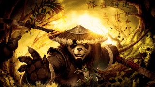 Panda hat sword forest trees - a yellow light free wallpaper