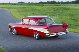 Red white car parked field - the side of the road free wallpaper