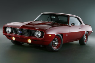 Red muscle car black top - a gray background free wallpaper