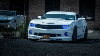 White car blue lights brick 2 - neoclassicism free wallpaper for desktop
