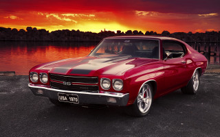 Red car water sunset red - a red car free wallpaper