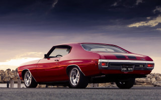 Red car rocks water sunset - daren bader free wallpaper