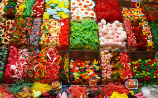 Colored candies sweets display table - bouchta el hayani free wallpaper for desktop