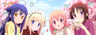 Girls tree pink flowers sky - a group of girls free wallpaper