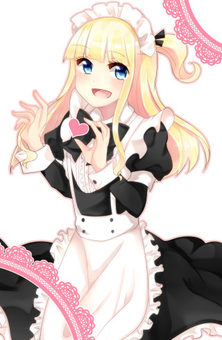 Maid heart pink ribbon woman - lineart free wallpaper
