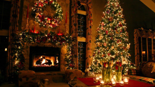 Living room christmas tree fireplace 3 - candle free wallpaper
