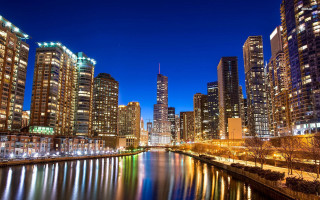 River city night tall buildings 8 - the building and water free wallpaper