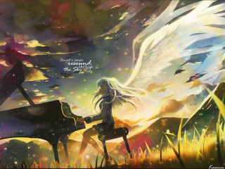Girl playing piano field angel - an angel free wallpaper