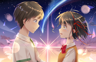 Couple people standing sky stars 3 - luminous free wallpaper