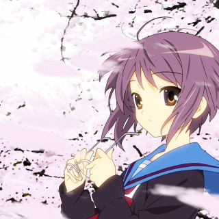Purple hair girl wind sakura - a girl free wallpaper