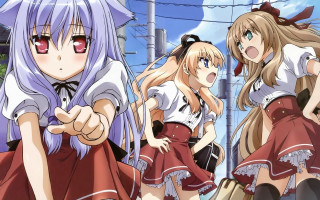 Anime girls group building sky 5 - a group of anime girls free wallpaper