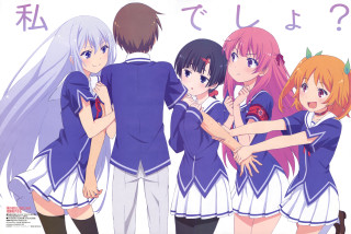 Anime girls group arms around 2 - one man free wallpaper