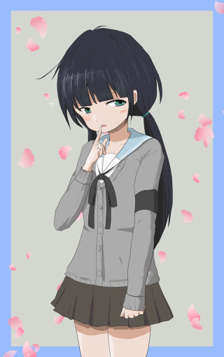 Girl skirt gray shirt bowtie - a blue background free wallpaper