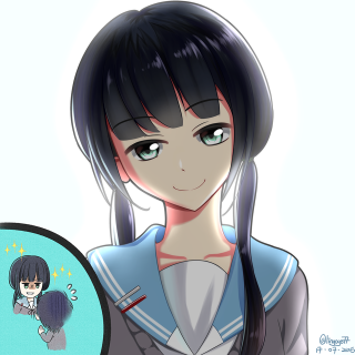 Girl black hair blue shirt - a girl free wallpaper