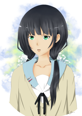 Anime girl black hair green - rpg portrait free wallpaper