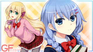 Anime girls blue hair bows - a cell free wallpaper