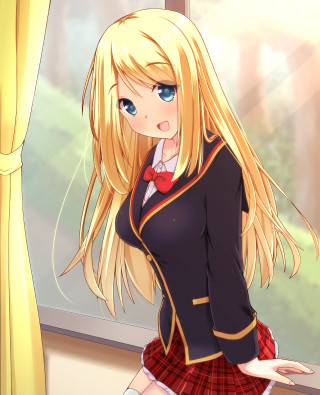 Girl school uniform window hand - her hip free wallpaper