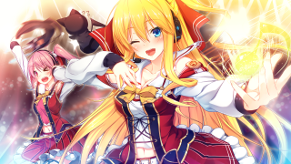 Anime blonde haired red dress - a yellow object free wallpaper