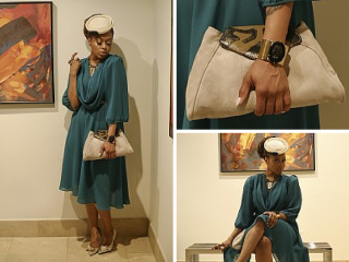 Woman blue dress holding purse - color free wallpaper