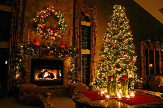 Living room christmas tree fireplace 2 - candle free wallpaper