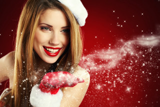 Woman santa hat doughnut smiling - her free wallpaper