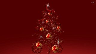 Red christmas tree gold ornaments - branch free wallpaper