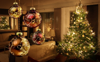Living room christmas tree couch 2 - ornament free wallpaper