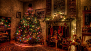 Christmas tree living room fireplace 5 - foto realistic free wallpaper